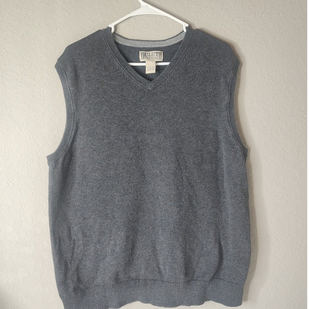 Duluth Trading Co Sweater Vest Mens Large Gray V-Neck Cotton Blend 3237-29